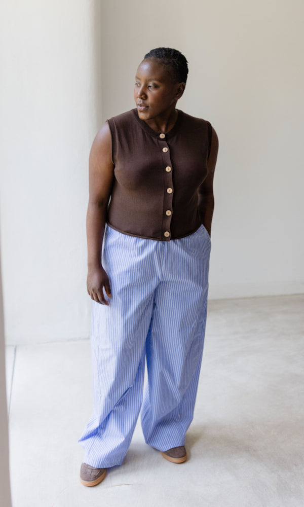 High Waist Stoffhose gestreift