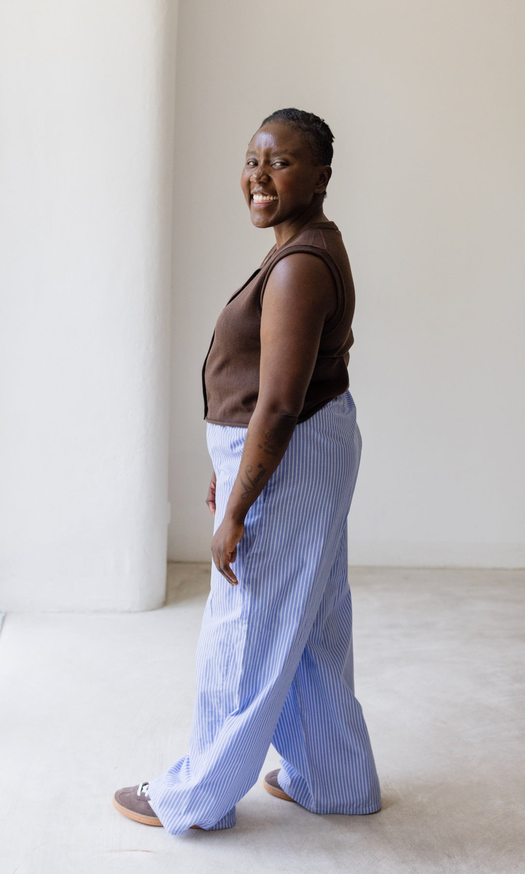 High Waist Stoffhose gestreift