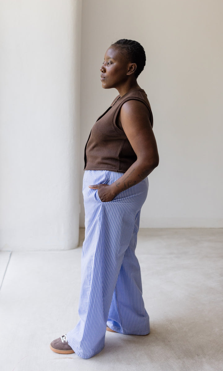 High Waist Stoffhose gestreift
