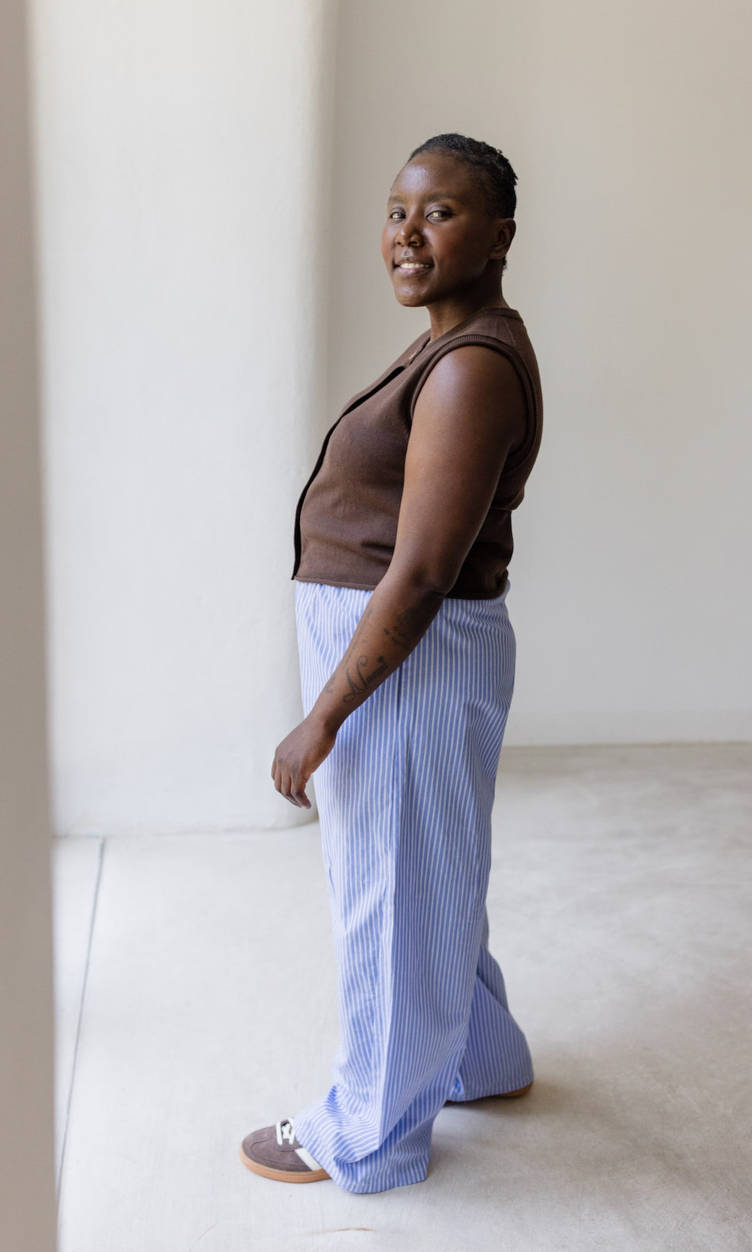 High Waist Stoffhose gestreift