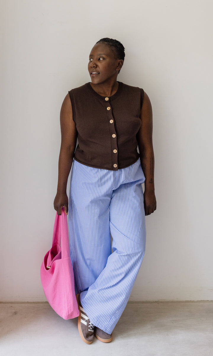 High Waist Stoffhose gestreift