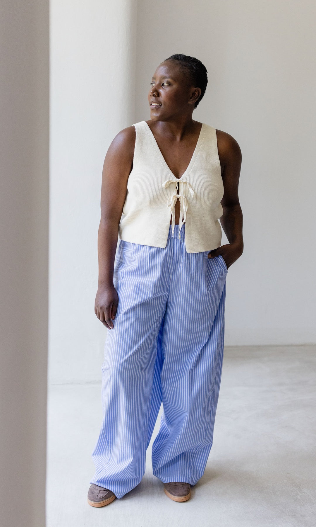 High Waist Stoffhose gestreift