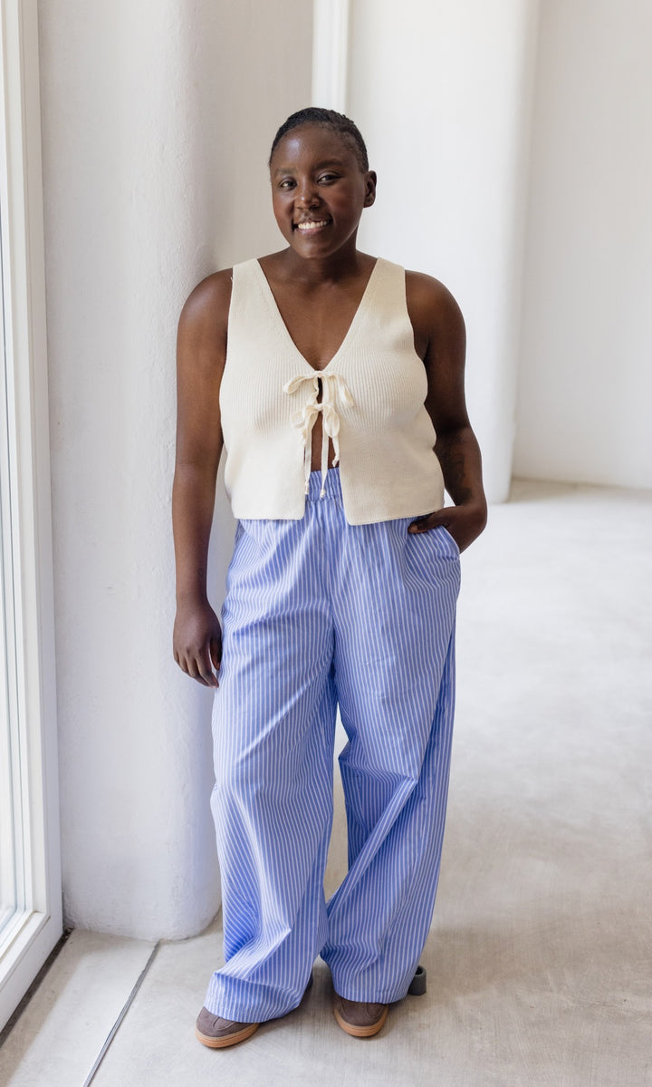 High Waist Stoffhose gestreift