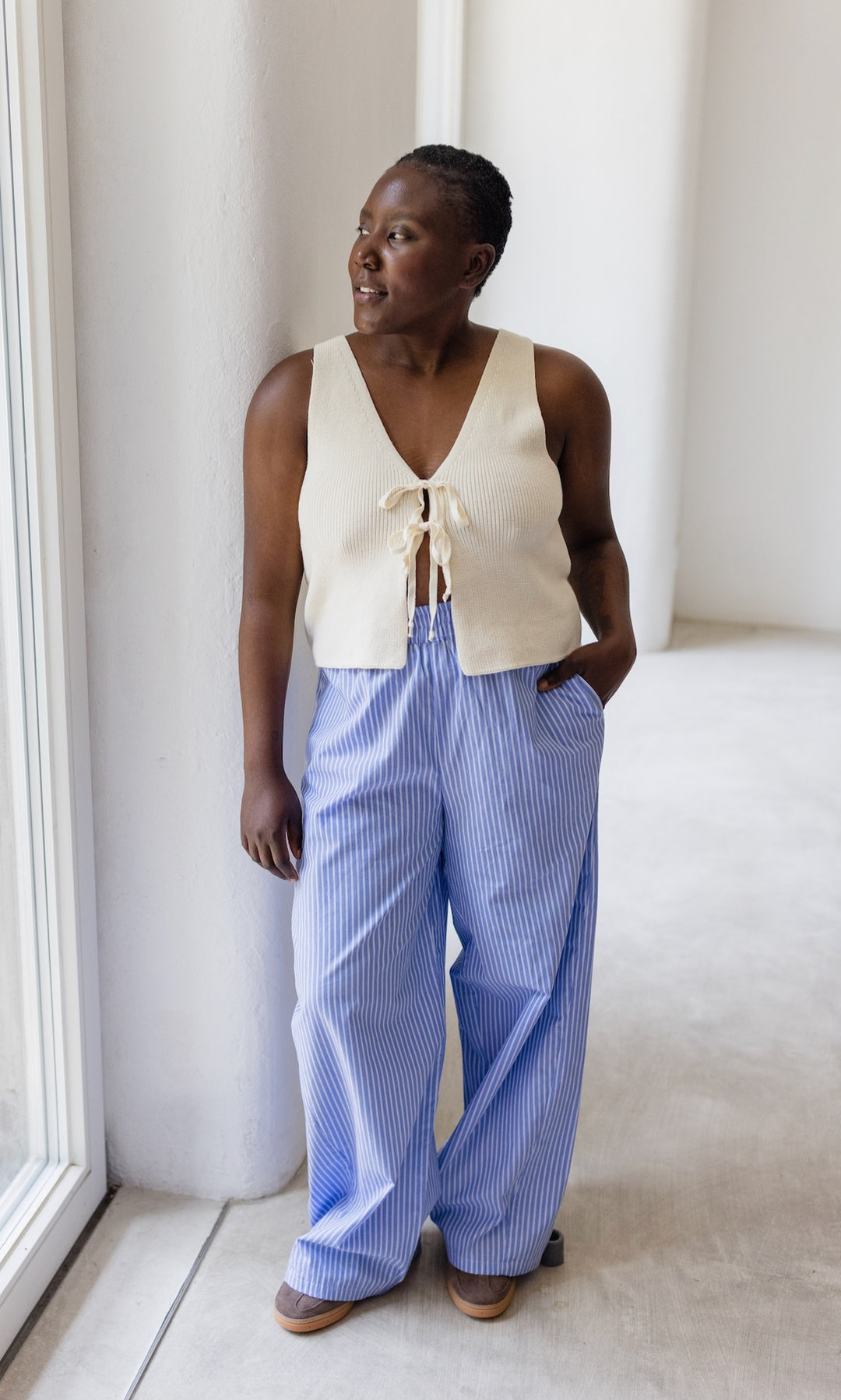 High Waist Stoffhose gestreift