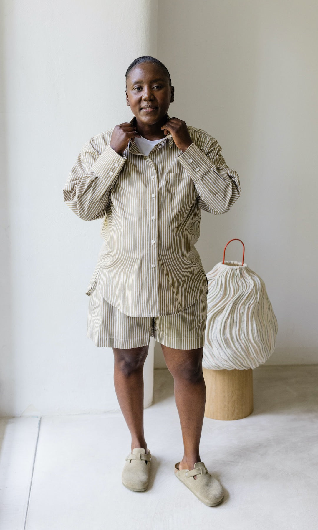 Schwangerschafts-Shorts Olive gestreift - abricot coco