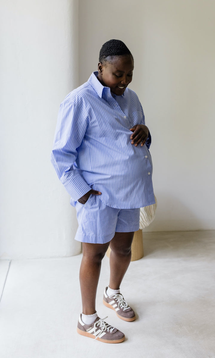 Schwangerschafts-Shorts Blau gestreift - abricot coco