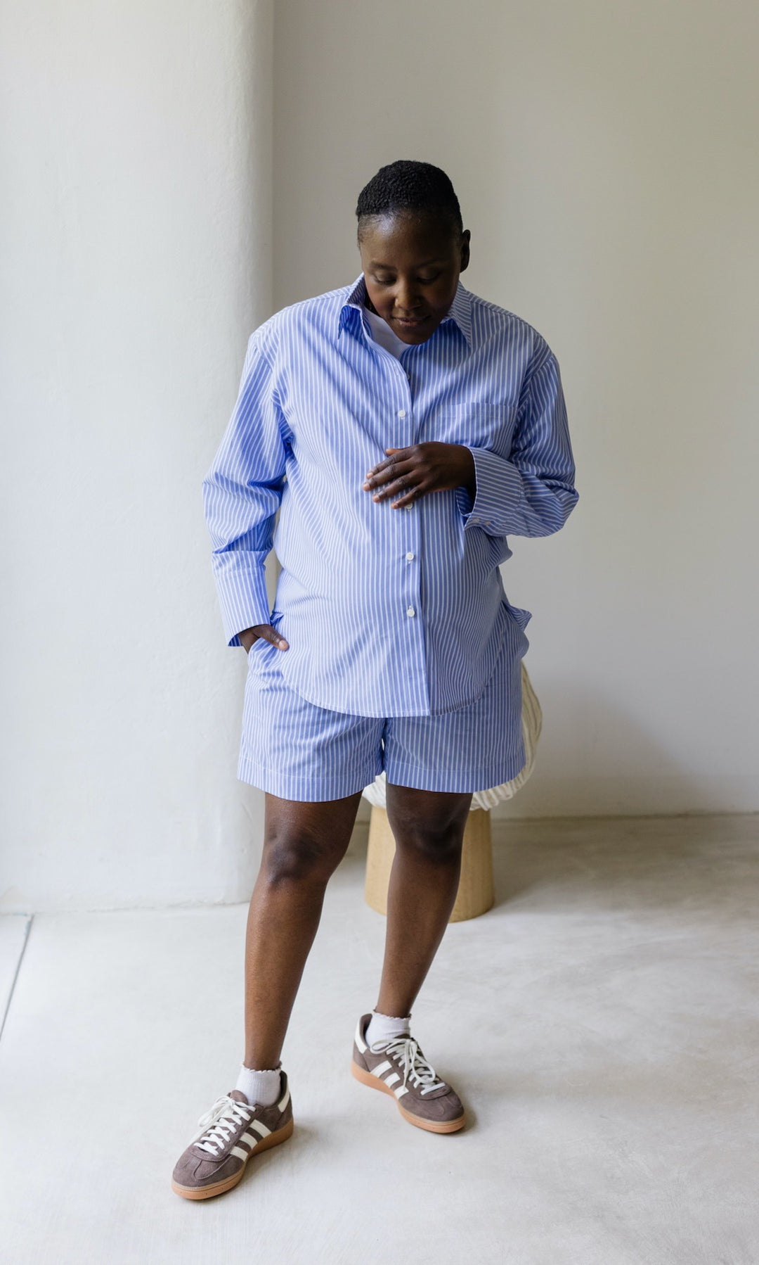 Schwangerschafts-Shorts Blau gestreift - abricot coco