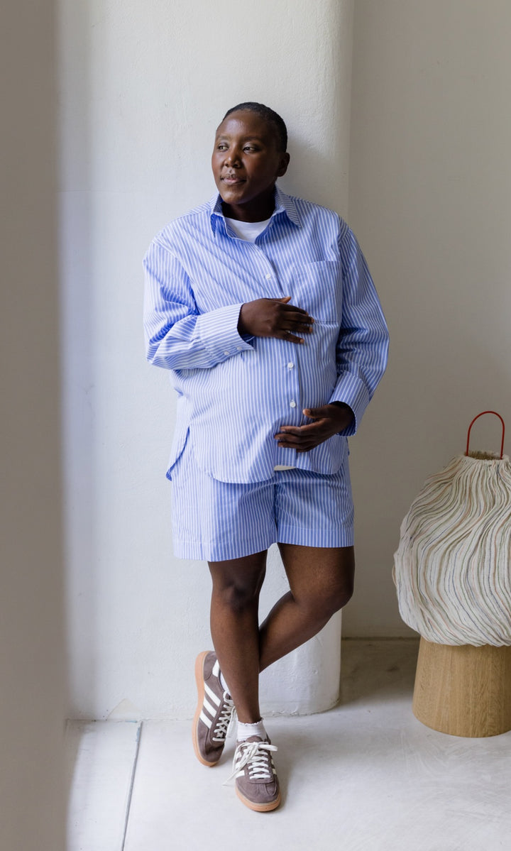 Schwangerschafts-Shorts Blau gestreift - abricot coco