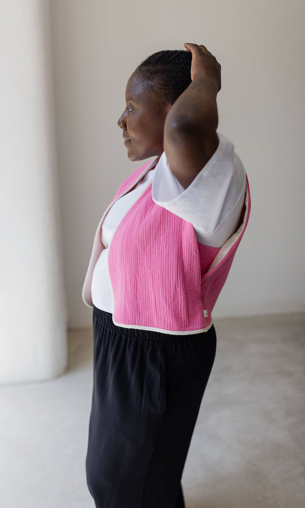 Wendbare Steppweste Yumiko Pink / Creme