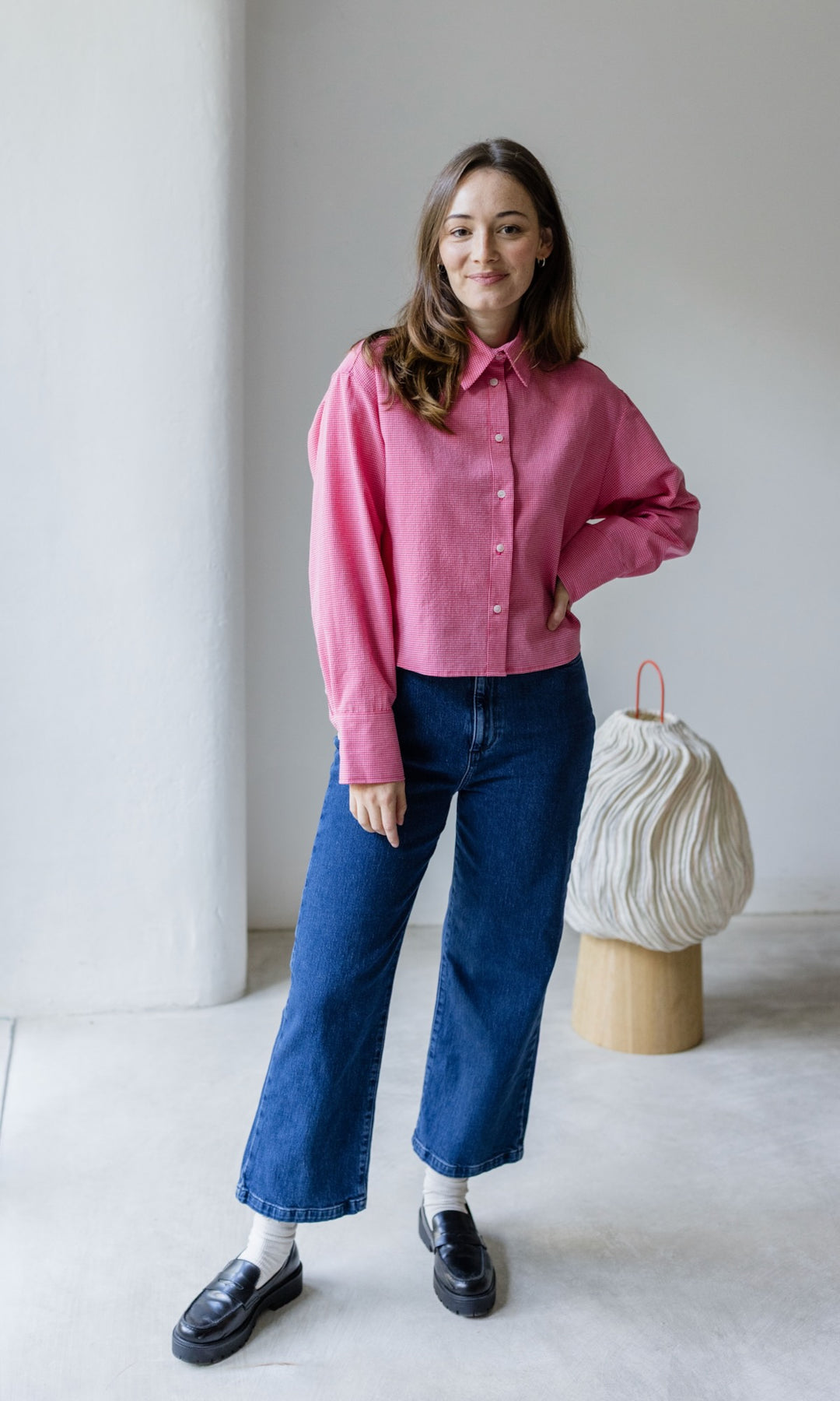 Cropped Oversized Hemd - abricot coco