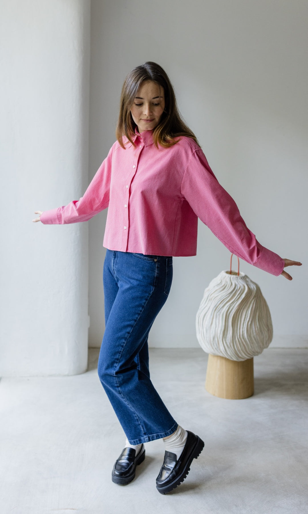 Cropped Oversized Hemd - abricot coco