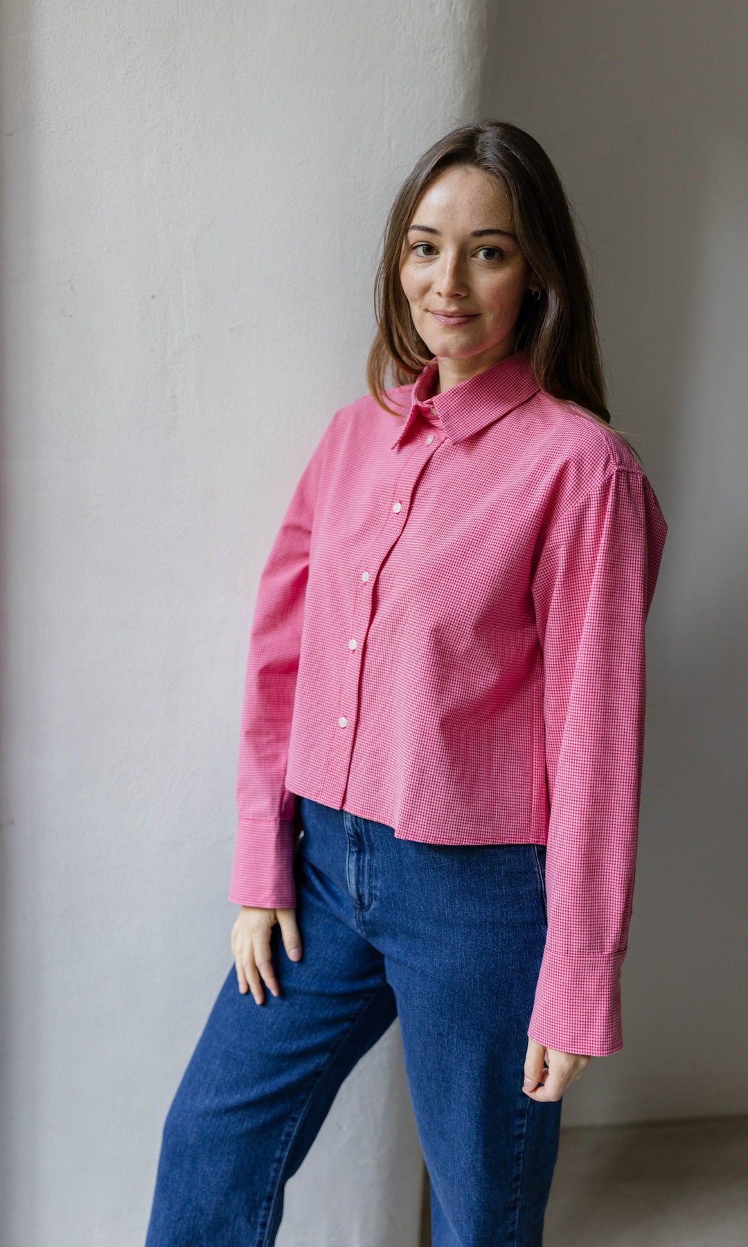 Cropped Oversized Hemd - abricot coco