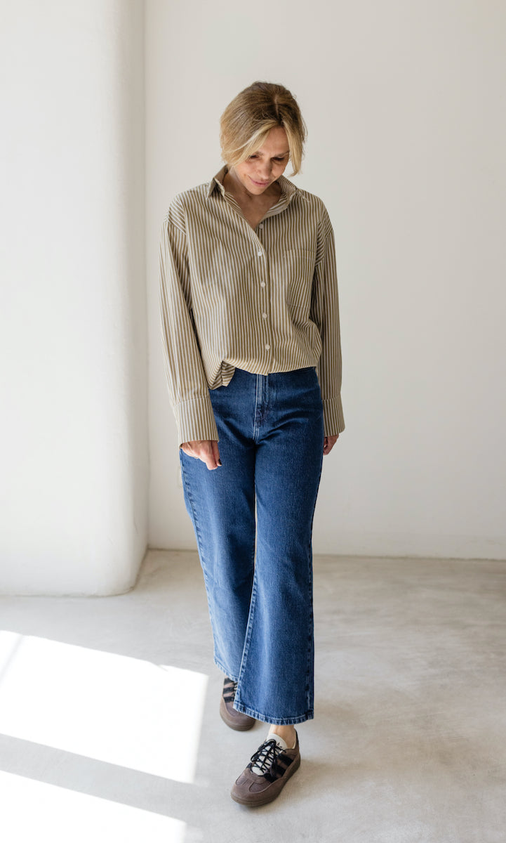 Boyfriend Hemd Olive Gestreift