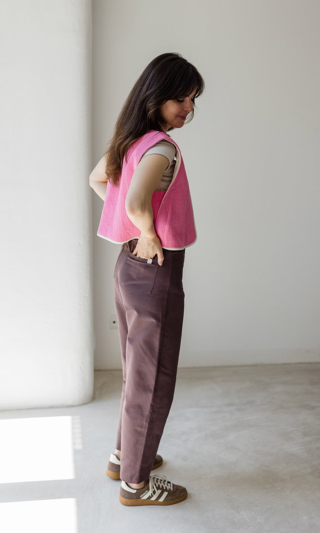 Wendbare Steppweste Yumiko Pink / Creme