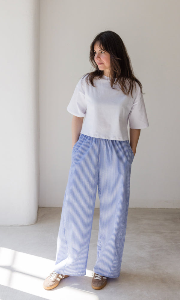 High Waist Stoffhose gestreift