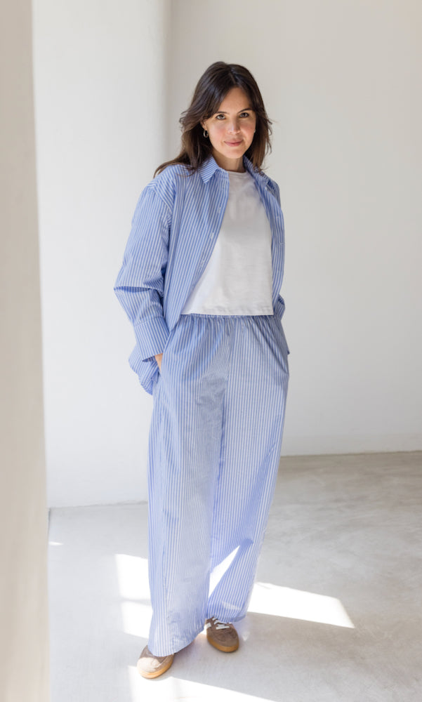 High Waist Stoffhose gestreift