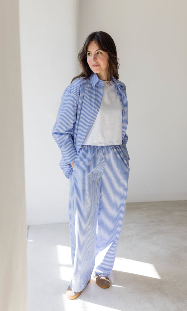 High Waist Stoffhose gestreift