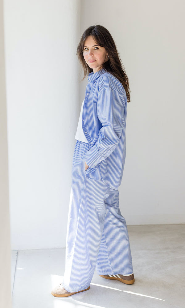 High Waist Stoffhose gestreift
