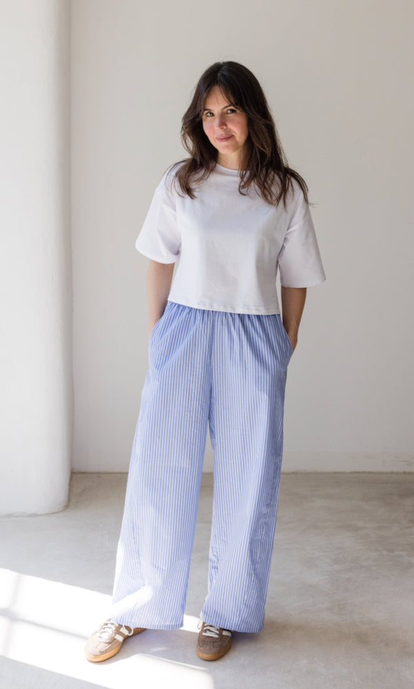 High Waist Stoffhose gestreift