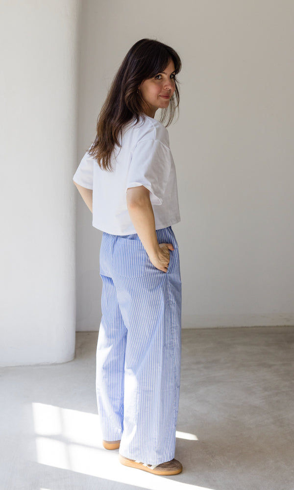 High Waist Stoffhose gestreift
