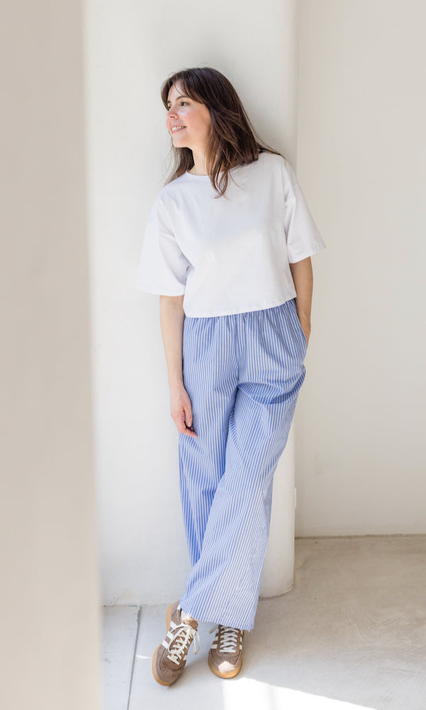 High Waist Stoffhose gestreift