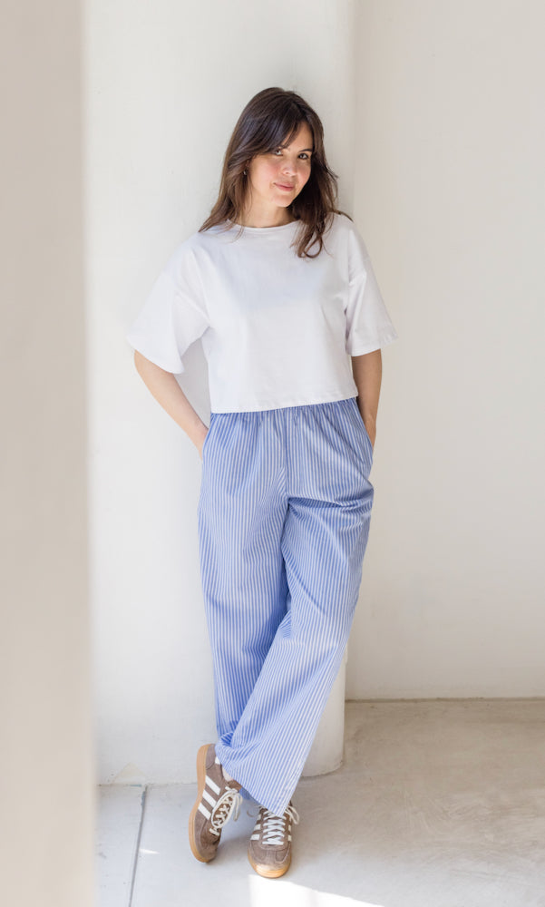 High Waist Stoffhose gestreift