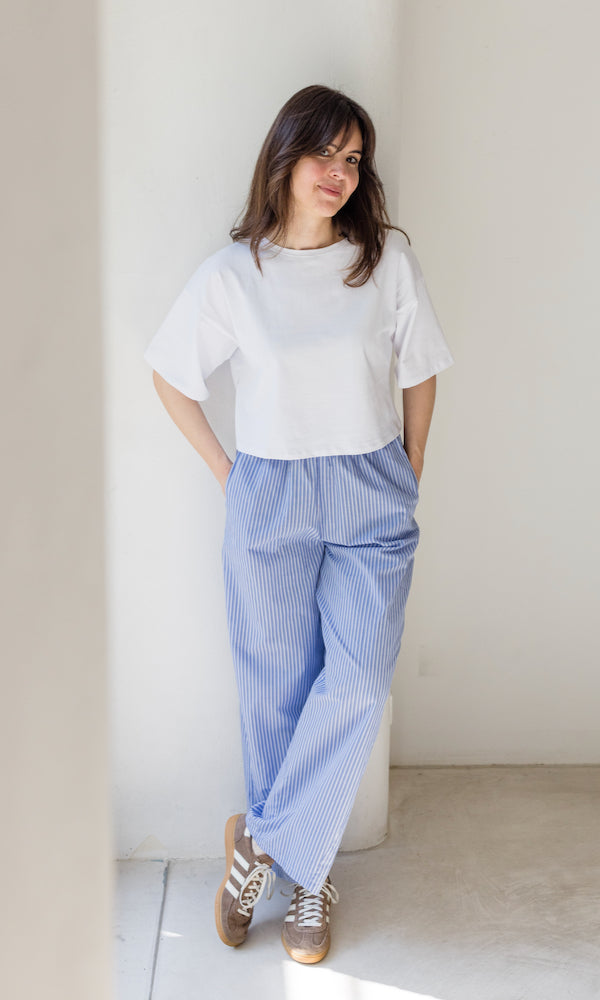 High Waist Stoffhose gestreift