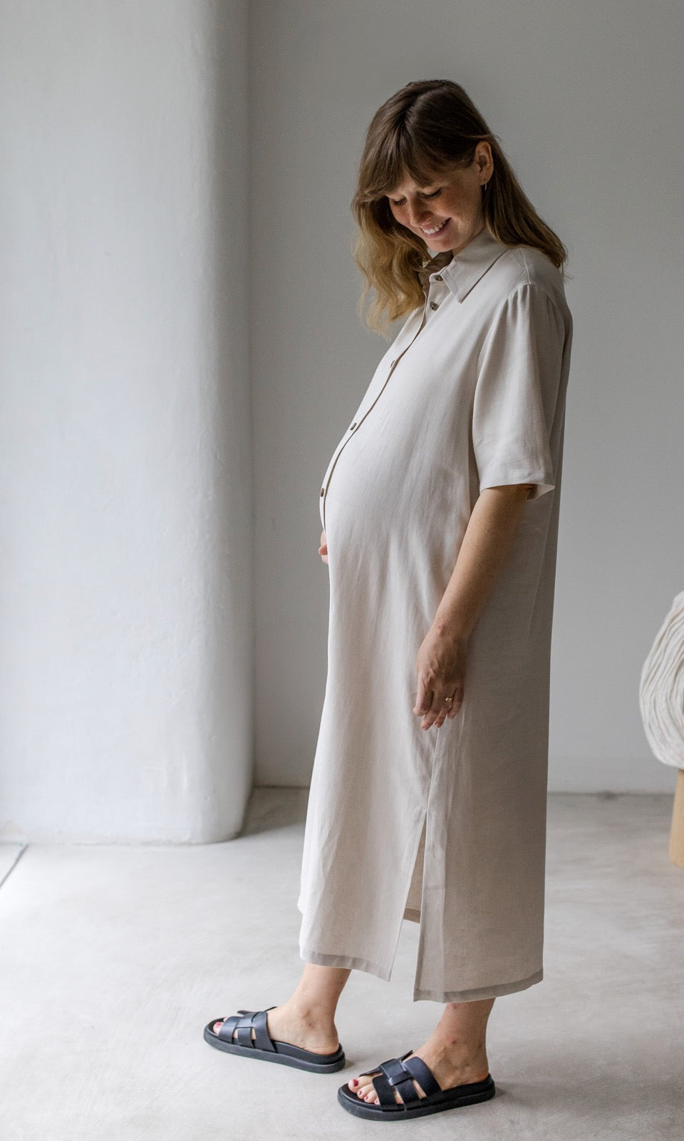 Hemdkleid aus Leinen - abricot coco