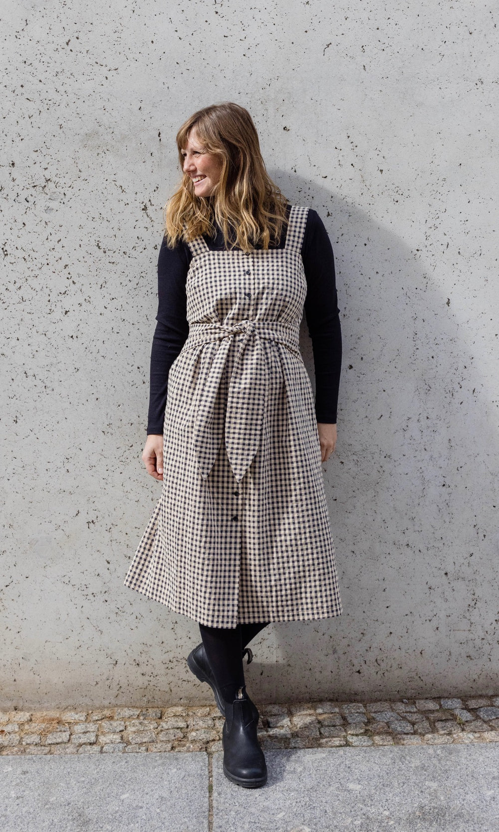 Karo Trägerkleid - abricot coco