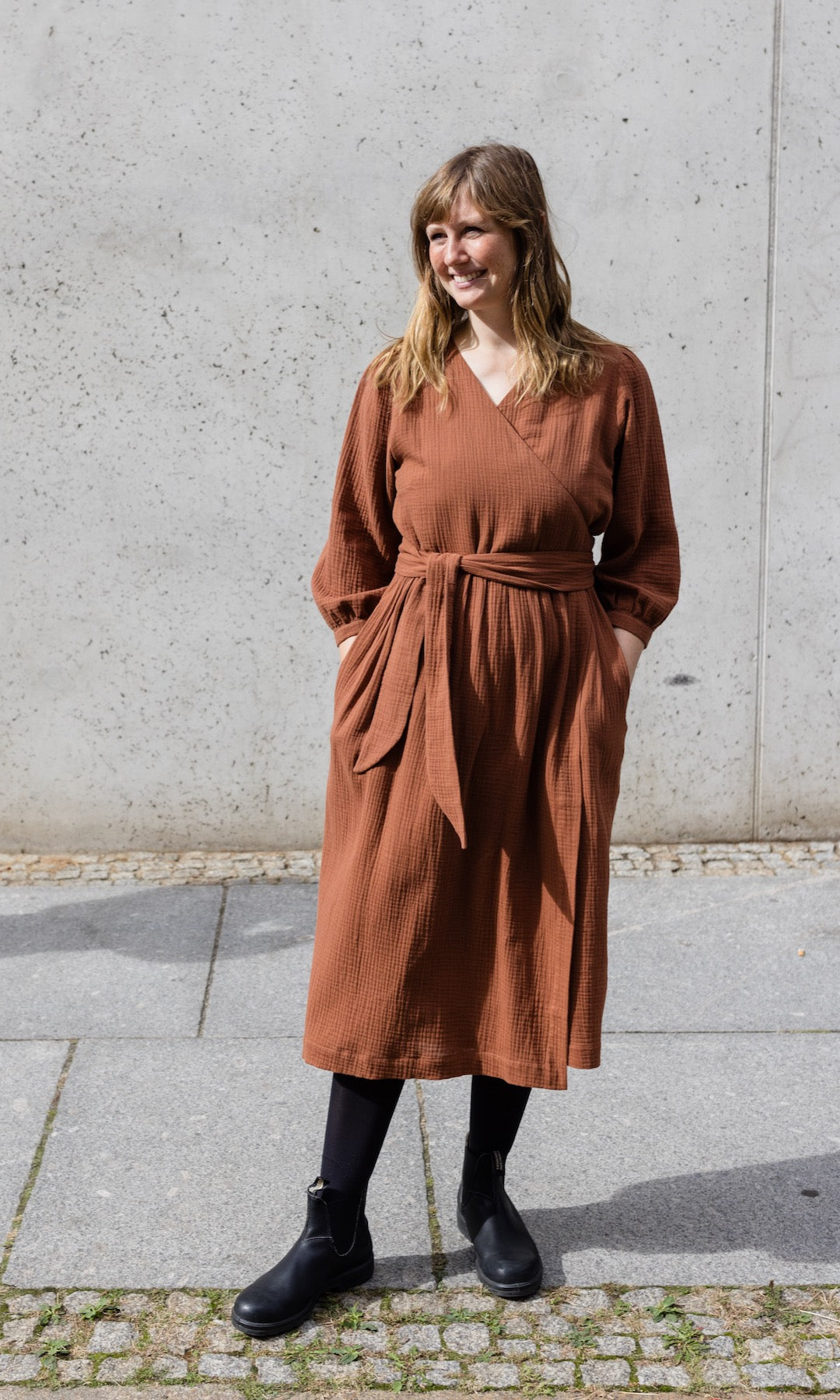 Musselin Wickelkleid - abricot coco