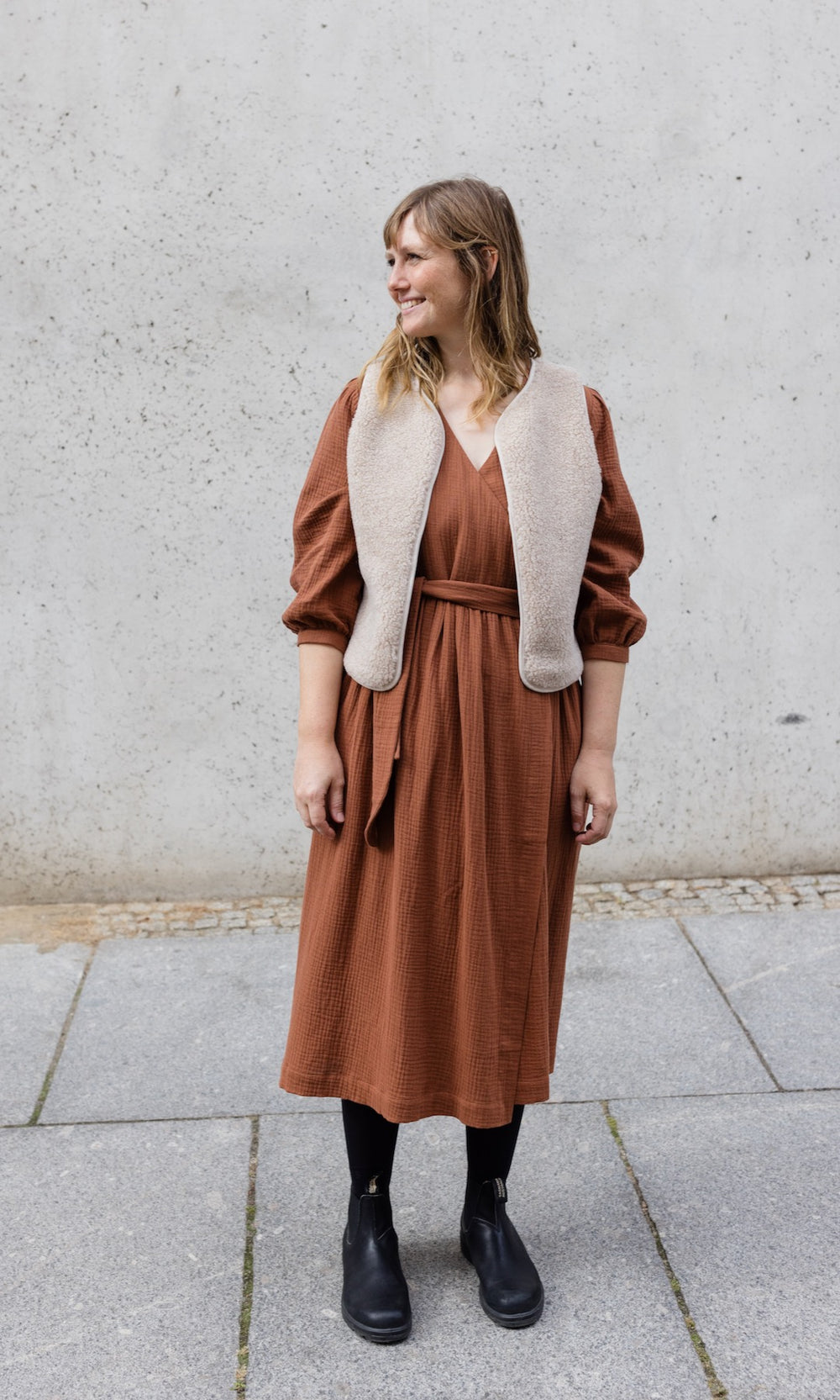 Musselin Wickelkleid - abricot coco