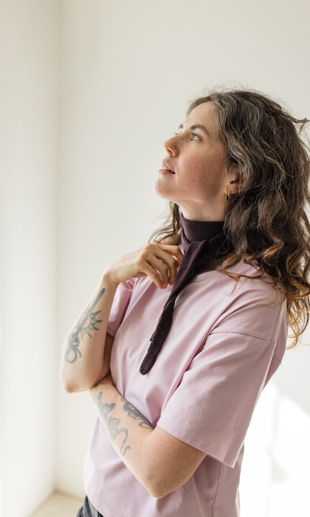 Kleiner Strickschal zum Binden in Chocolat aus Bio Baumwolle - abricot coco