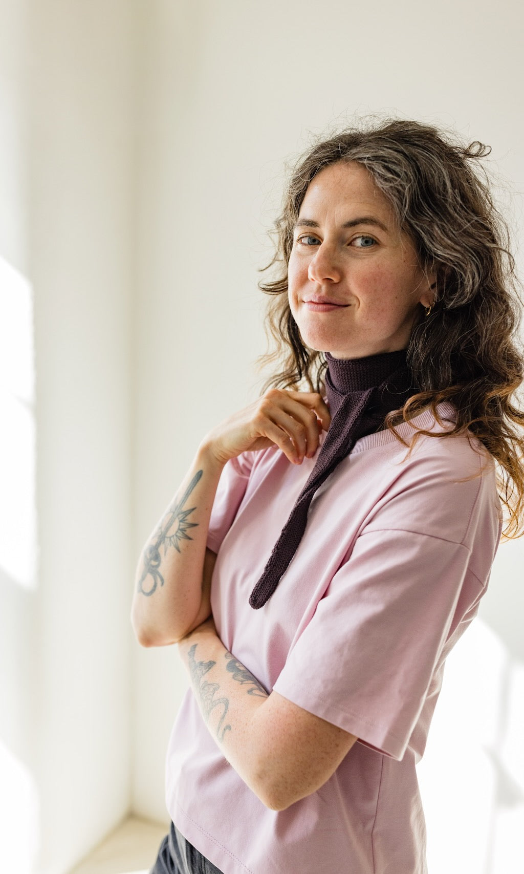 Kleiner Strickschal zum Binden in Chocolat aus Bio Baumwolle - abricot coco