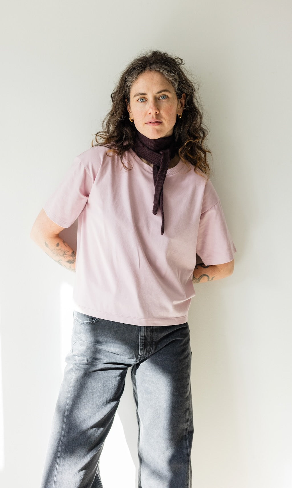 Kleiner Strickschal zum Binden in Chocolat aus Bio Baumwolle - abricot coco