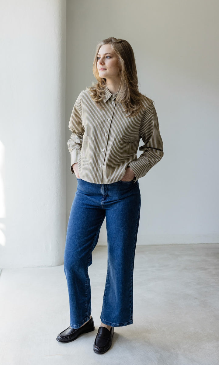 Cropped Oversized Hemd mit aufgesetzten Taschen - abricot coco