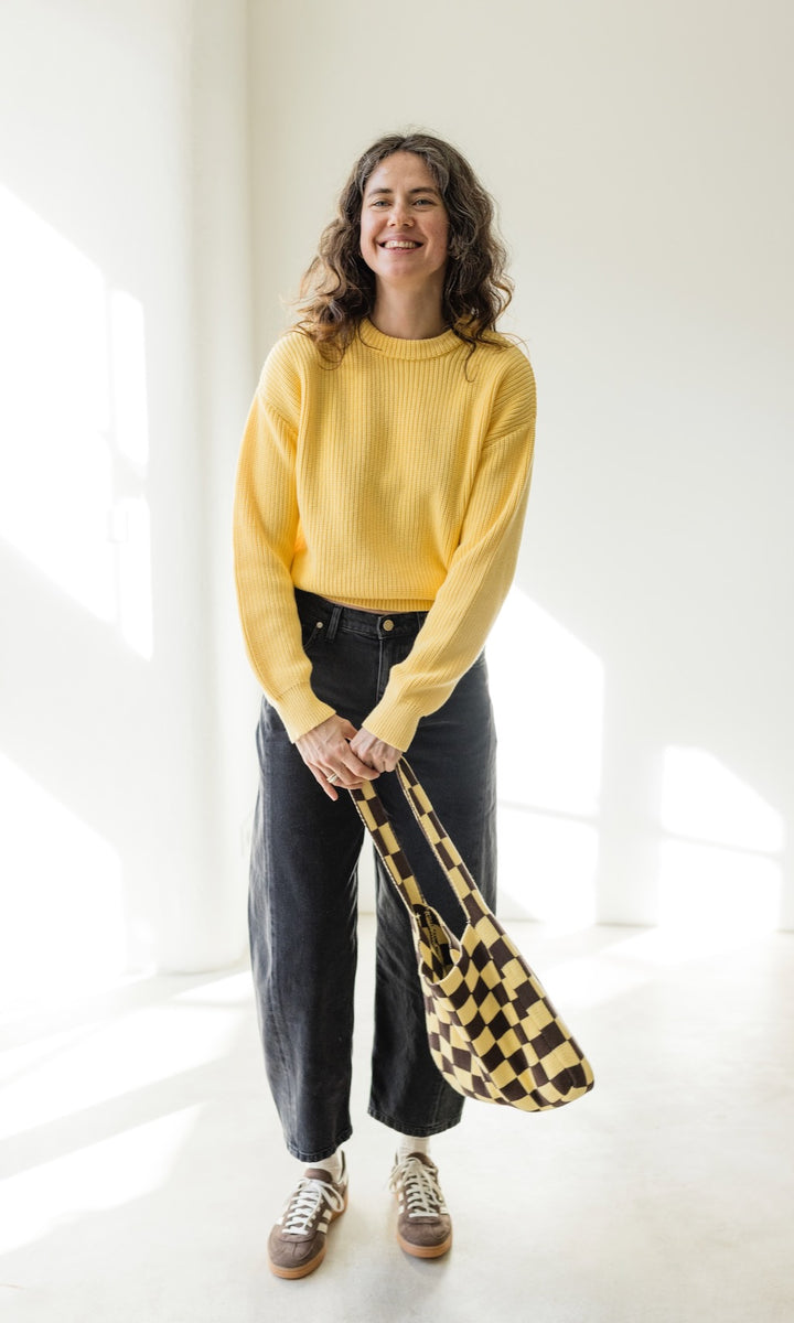 Stricktasche mit Karomuster aus Bio Baumwolle