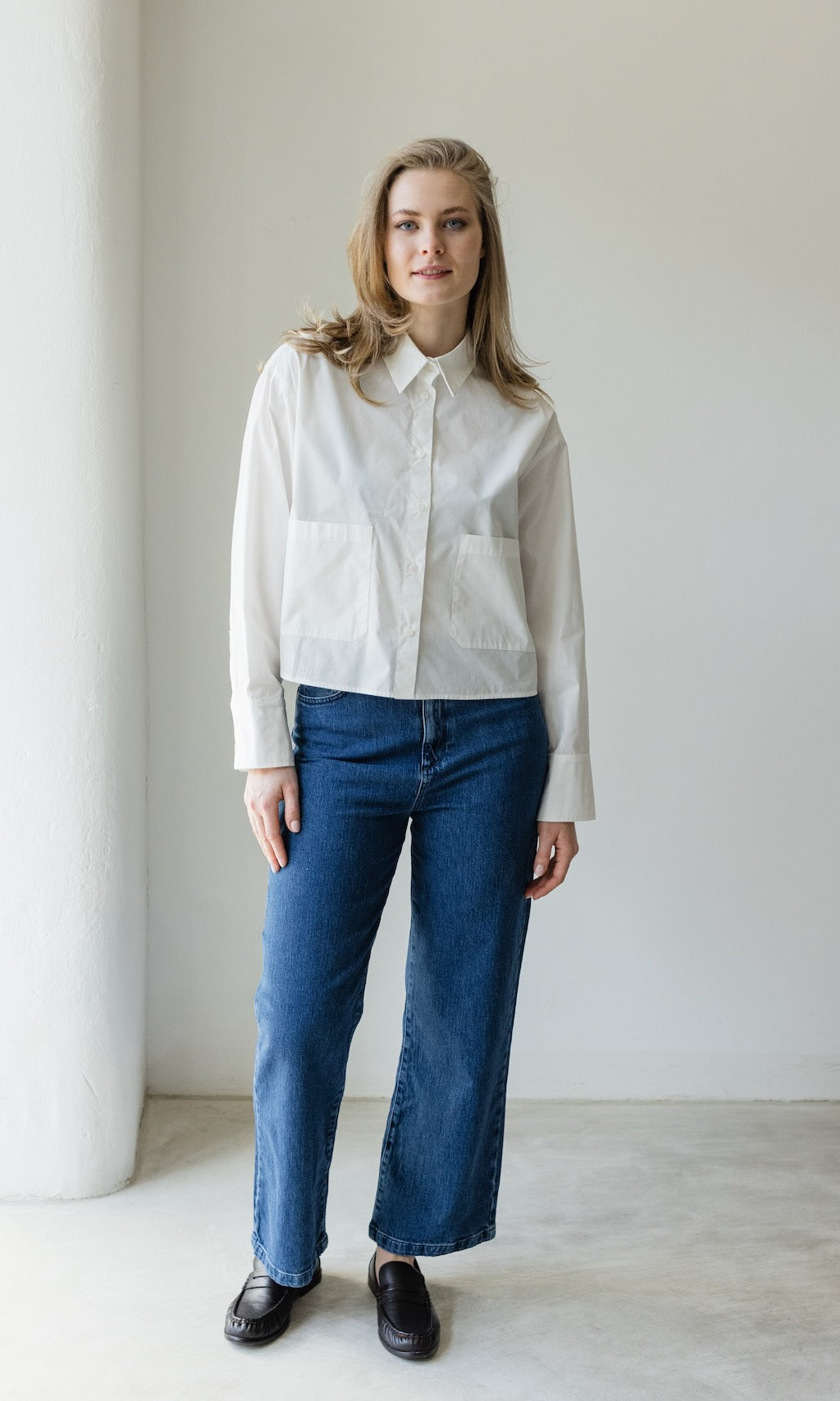 Cropped Oversized Hemd mit aufgesetzten Taschen - abricot coco