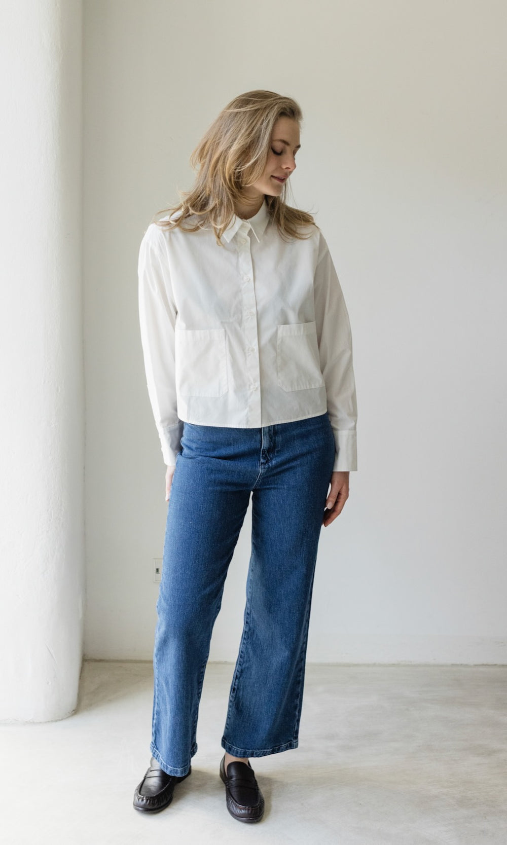 Cropped Oversized Hemd mit aufgesetzten Taschen - abricot coco