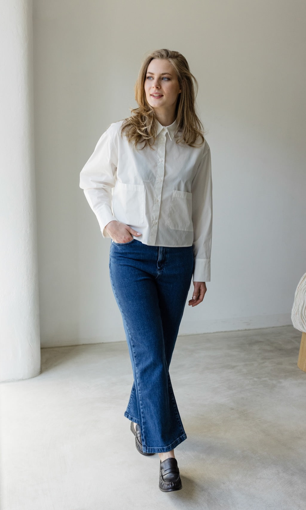 Cropped Oversized Hemd mit aufgesetzten Taschen - abricot coco