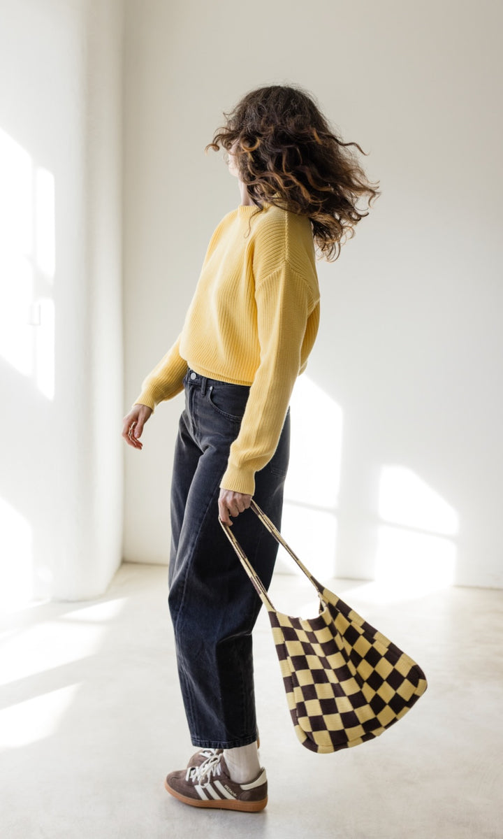 Stricktasche mit Karomuster aus Bio Baumwolle