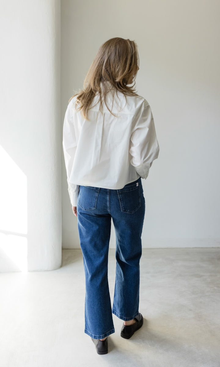 Cropped Oversized Hemd mit aufgesetzten Taschen - abricot coco