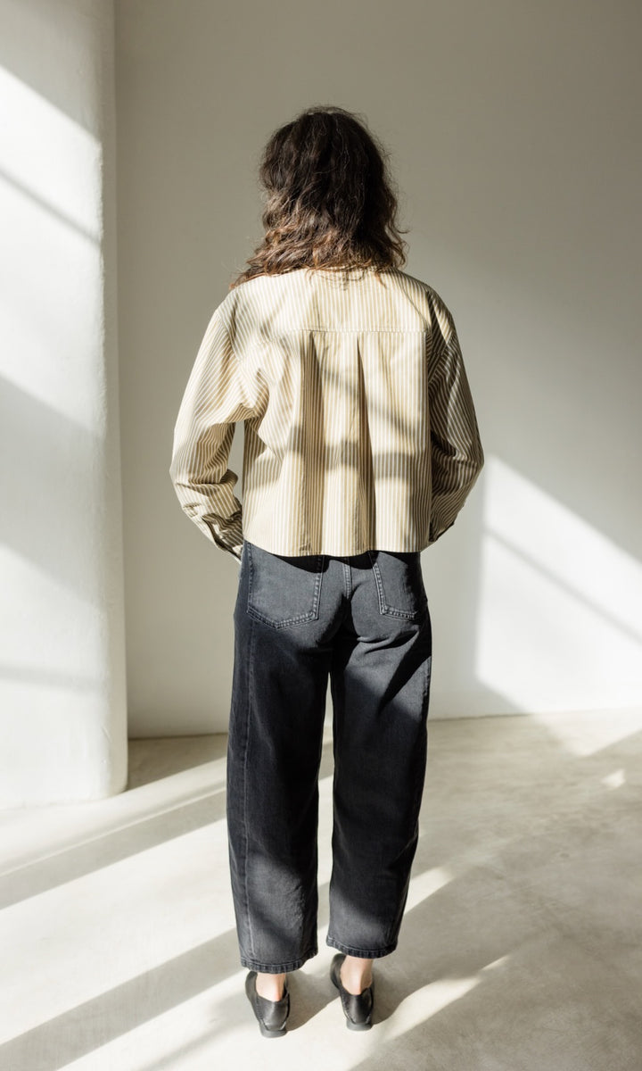 Cropped Oversized Hemd Olive Gestreift