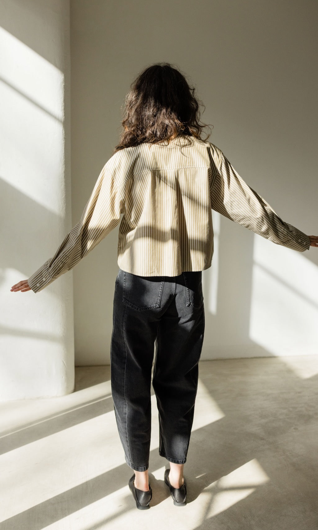 Cropped Oversized Hemd Olive Gestreift