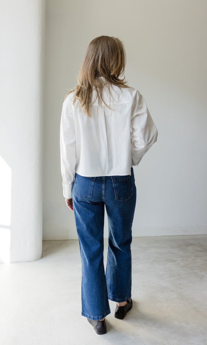 Cropped Oversized Hemd mit aufgesetzten Taschen - abricot coco