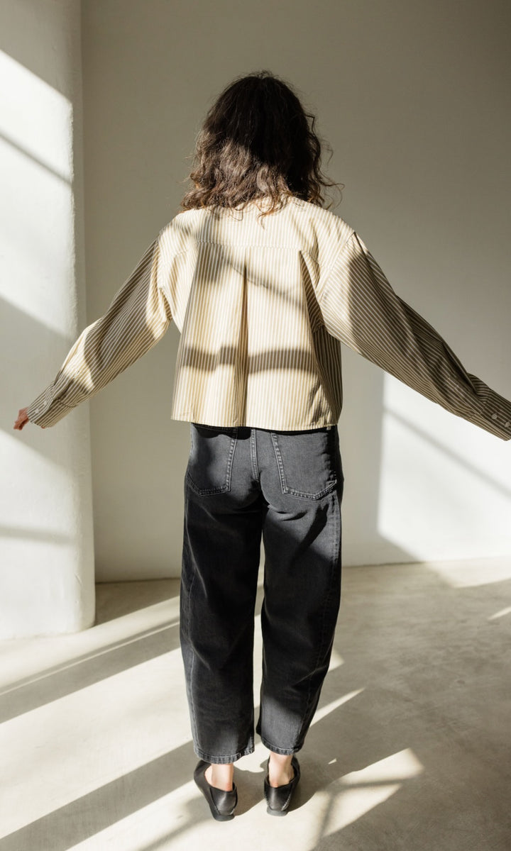 Cropped Oversized Hemd Olive Gestreift