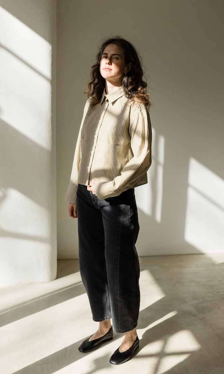 Cropped Oversized Hemd Olive Gestreift