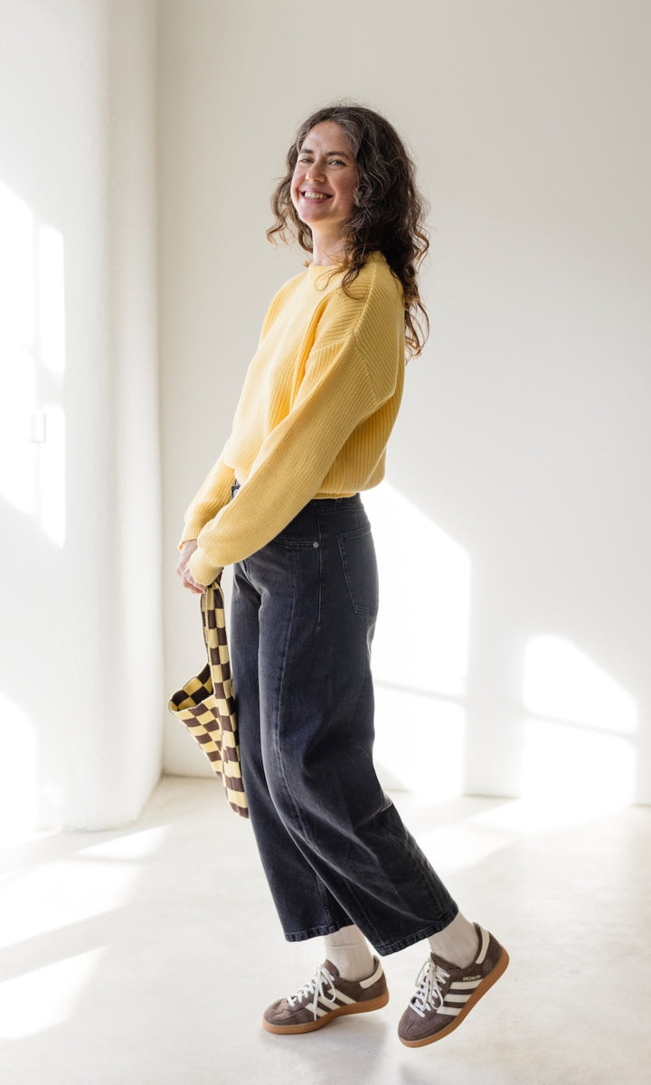 Stricktasche mit Karomuster aus Bio Baumwolle