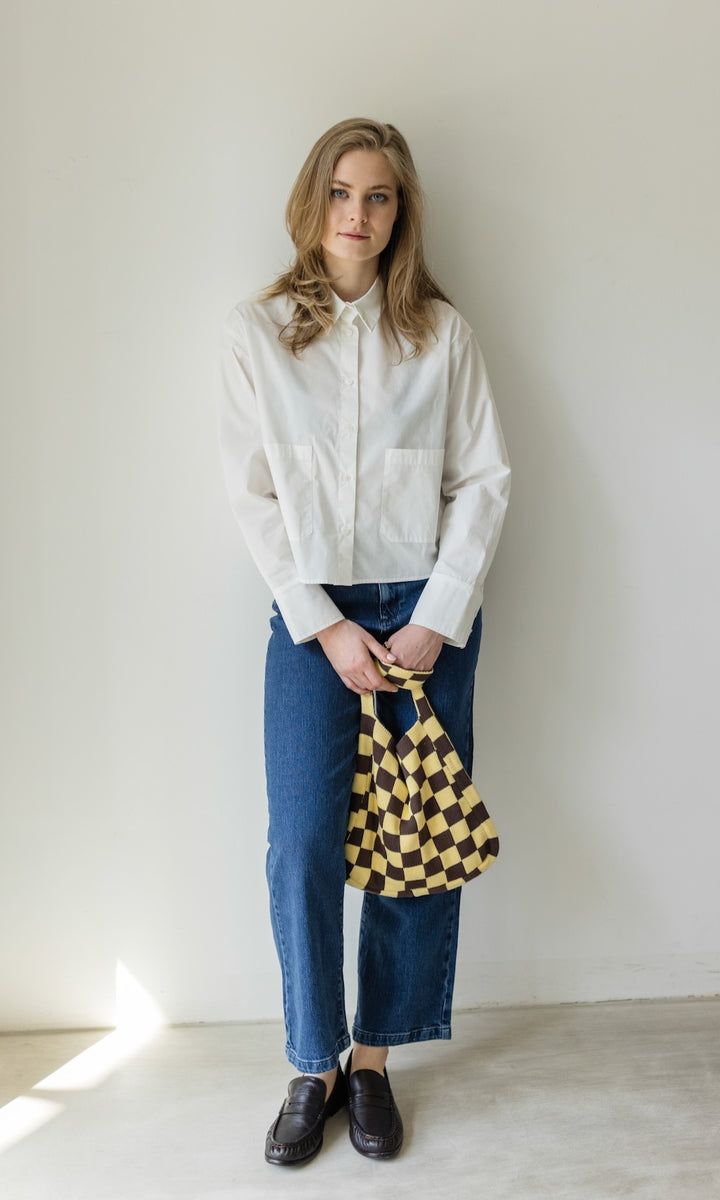 Stricktasche mit Karomuster Hellgelb - abricot coco