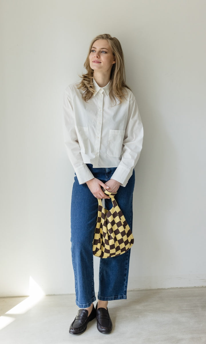 Stricktasche mit Karomuster Hellgelb - abricot coco