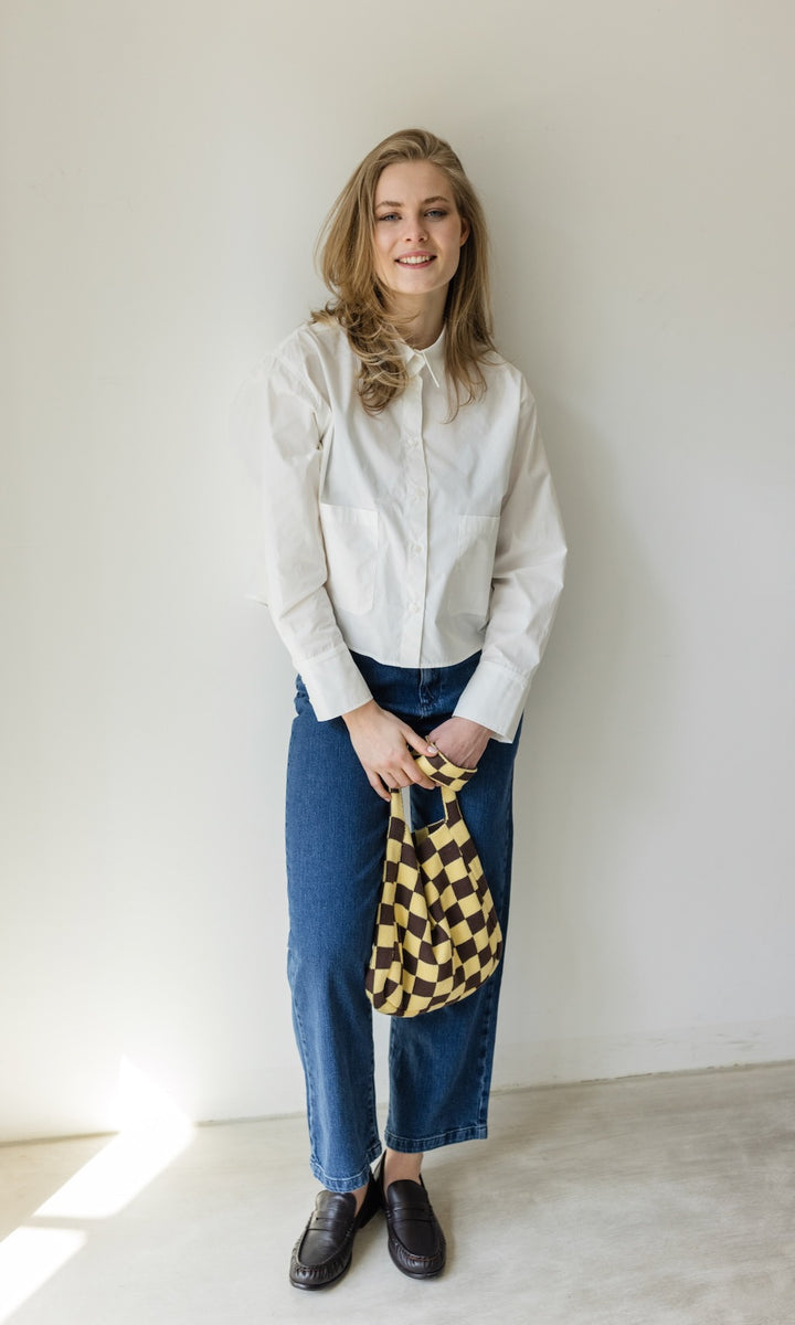 Stricktasche mit Karomuster Hellgelb - abricot coco